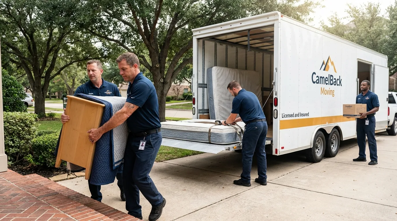 Crew loading residential truck for cross-state move from Scandia, MN
