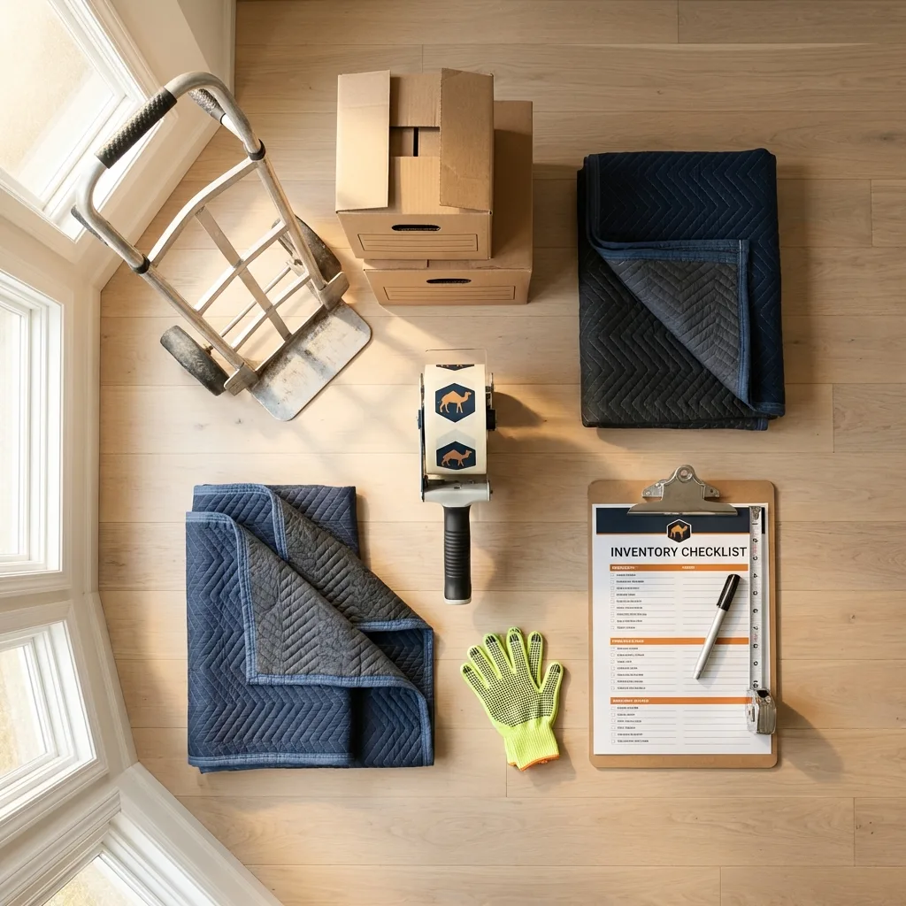 Professional moving supplies and packing materials layout for Scandia residential relocations
